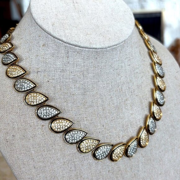 Butler Fifth Avenue Gold Tone, Black Enamel Swarovski Crystals Teardrop Choker - Picture 3 of 9